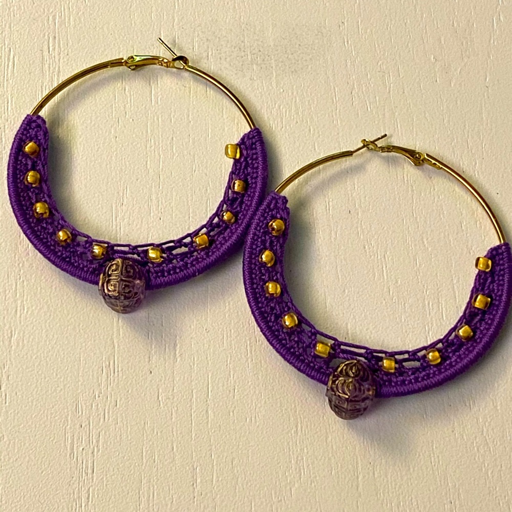 ❤️ Crochet on hoops boho inspired earrings w/beads